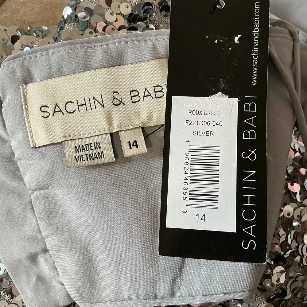 Sachin & Babi Sequined Cut Out Midi A-Line Evening Gown Silver Size 14 Dress - Picture 11 of 13